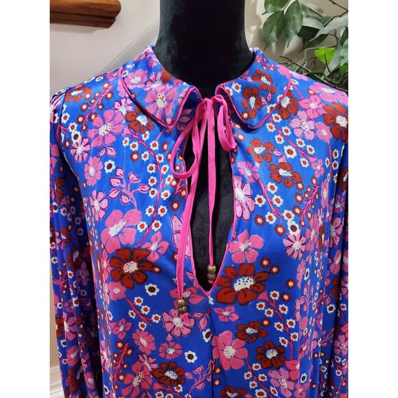 Free People Daisy Jane Mini Dress Botanical Combo Floral Tie Neck Size Small - Picture 2 of 16